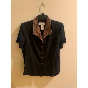 Miss Dorby Vintage Black & Leopard Button Up Blouse